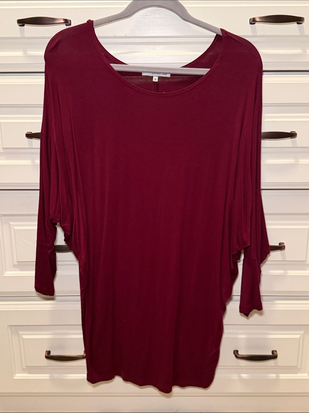 Women's Maroon Dolman Sleeve Tunic - Relaxed Fit